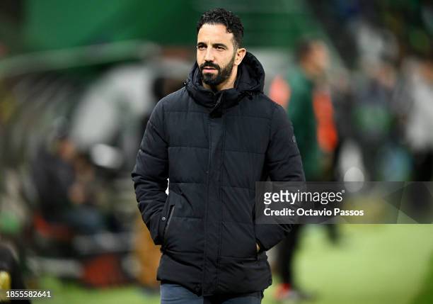 Ruben Amorim, Head Coach of Sporting CP, looks on prior to the UEFA Europa League 2023/24 match between Sporting CP and SK Sturm Graz at Estadio Jose...