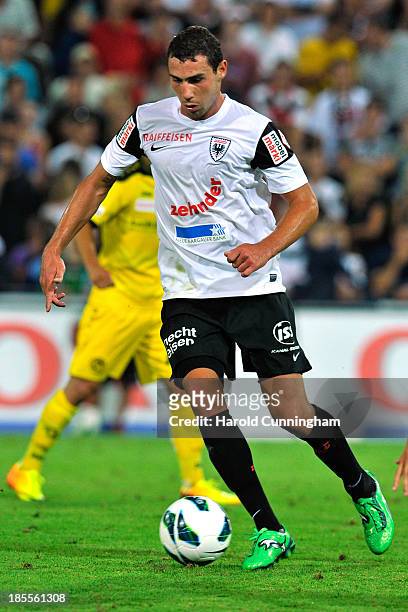 Artur Ionita of FC Aarau in action against BSC Young Boys during the Swiss Super League match between FC Aarau v BSC Young Boys at Brugglifeld on...