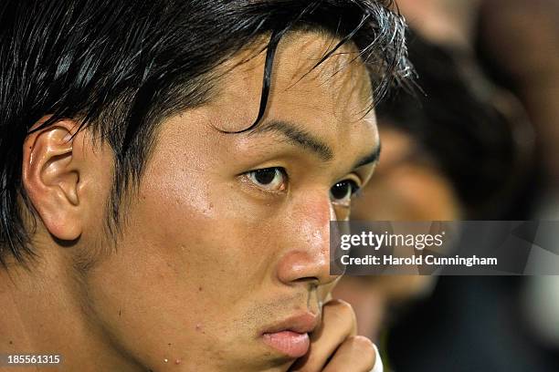 Yuya Kubo of BSC Young Boys looks on during the Swiss Super League match between FC Aarau v BSC Young Boys at Brugglifeld on August 10, 2013 in...