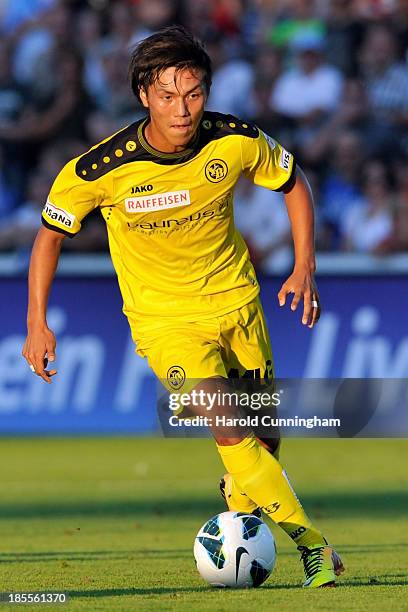 Yuya Kubo of BSC Young Boys in action during the Swiss Super League match between FC Aarau v BSC Young Boys at Brugglifeld on August 10, 2013 in...
