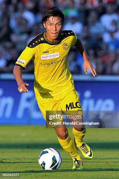 Yuya Kubo of BSC Young Boys in action during the Swiss Super League match between FC Aarau v BSC Young Boys at Brugglifeld on August 10, 2013 in...