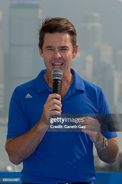 Todd Woodbridge talkes to the press, during the Australian Open Trophy tour on October 22, 2013 in Hong Kong, Hong Kong.