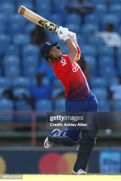 Liam Livingstone of England bats during the 2nd T20 International match between West Indies and England at the National Cricket Stadium on December...