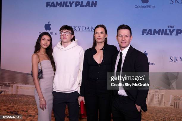 Sunni Gaines, Michael Wahlberg, Rhea Durham and Mark Wahlberg attend the world premiere of the Apple original film "The Family Plan" at The Chelsea...