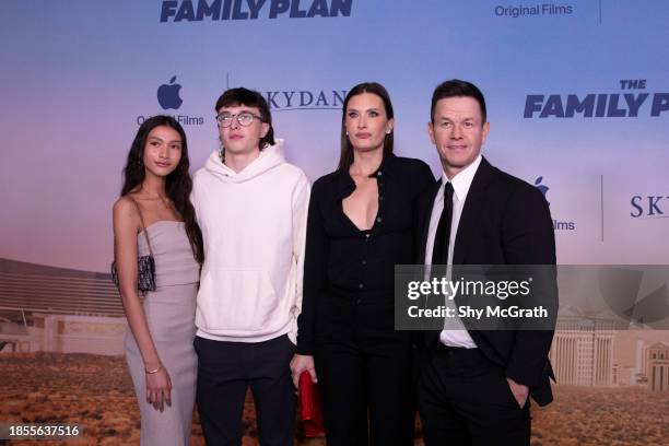 Sunni Gaines, Michael Wahlberg, Rhea Durham and Mark Wahlberg attend the world premiere of the Apple original film "The Family Plan" at The Chelsea...