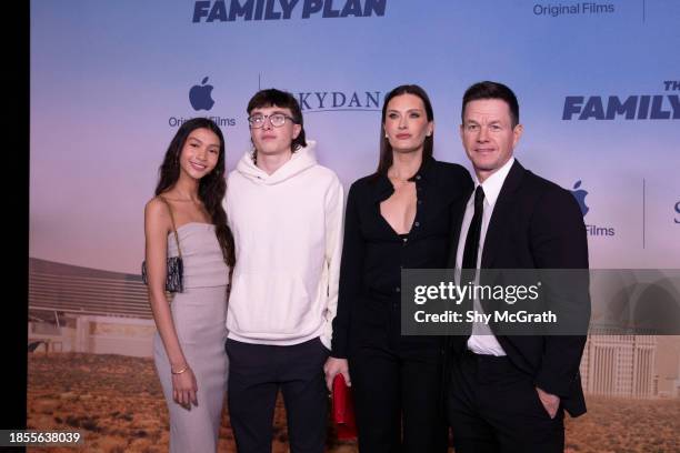 Sunni Gaines, Michael Wahlberg, Rhea Durham and Mark Wahlberg attend the world premiere of the Apple original film "The Family Plan" at The Chelsea...