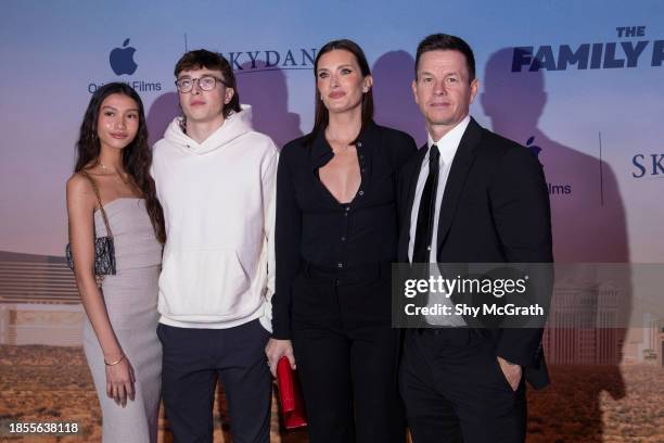 Sunni Gaines, Michael Wahlberg, Rhea Durham and Mark Wahlberg attend the world premiere of the Apple original film "The Family Plan" at The Chelsea...