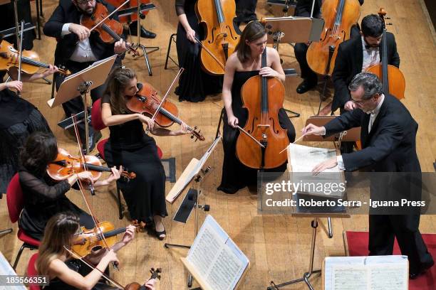 Fabio Luisi conducts the Teatro alla Scala Academy Orchestra in concert for Bologna Festival at Auditorium Manzoni on October 20, 2013 in Bologna,...