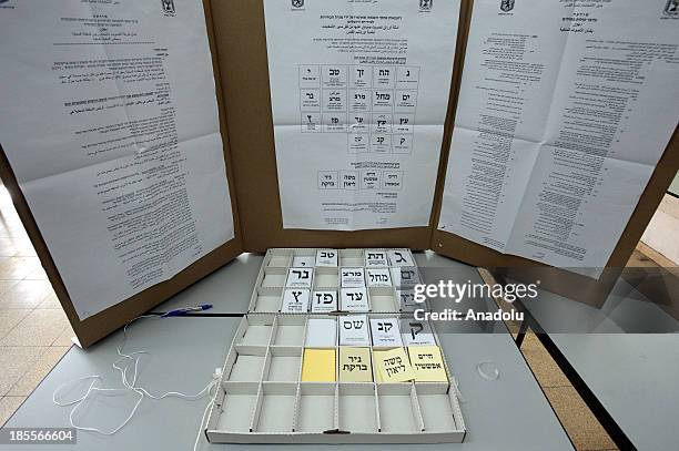 Notes of different candidates await voters in a ballot box in a polling station during the municipal elections on October 22, 2013 in in the...