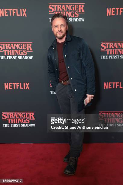 James McAvoy attends the "Stranger Things: The First Shadow" World Premiere at the Phoenix Theatre on December 14, 2023 in London, England.