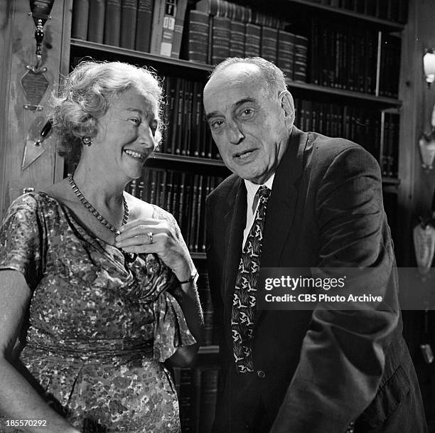 Robert Moses with his wife, Mary, on THE TWENTIETH CENTURY. Episode, "The Happy Warrior." Image dated August 23, 1961.