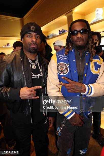 Clue and Offset attend the YANKEEKICKS NYC Grand Opening on December 13, 2023 in New York City.