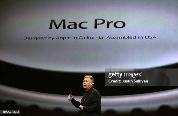 Apple Senior Vice President of Worldwide Marketing Phil Schiller announces the new Mac Pro during an Apple announcement at the Yerba Buena Center for...