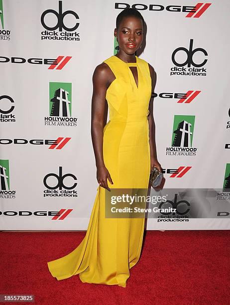 Lupita Nyong'o poses at the 17th Annual Hollywood Film Awards at The Beverly Hilton Hotel on October 21, 2013 in Beverly Hills, California.