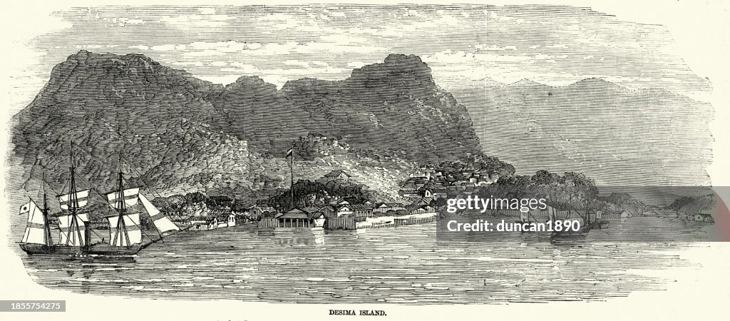 Dejima or Deshima an artificial island off Nagasaki, Japan that served as a trading post for the Portuguese and subsequently the Dutch, Japanese History