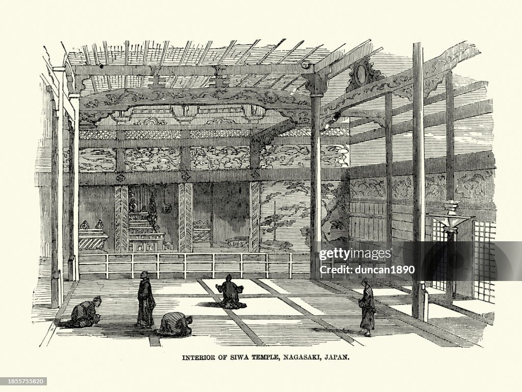 Interior of Suwa Shrine, Temple, Shinto shrine of Nagasaki, Japan, 1850s, Japanese History