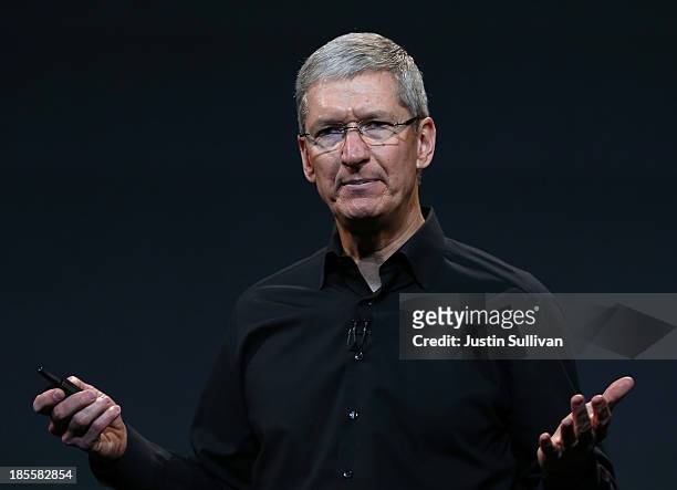 Apple CEO Tim Cook speaks during an Apple announcement at the Yerba Buena Center for the Arts on October 22, 2013 in San Francisco, California. The...