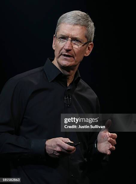 Apple CEO Tim Cook speaks during an Apple announcement at the Yerba Buena Center for the Arts on October 22, 2013 in San Francisco, California. The...