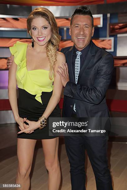 Hannaley and Jorge Bernal are seen on the set of the new Telemundo show "Suelta La Sopa" on October 22, 2013 in Miami, Florida.