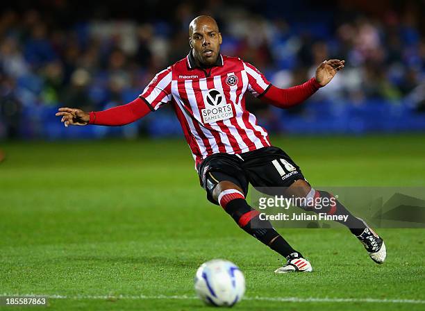 Marlon King of Sheffield United in action during the Sky Bet League One match between Peterborough United and Sheffield United at London Road Stadium...