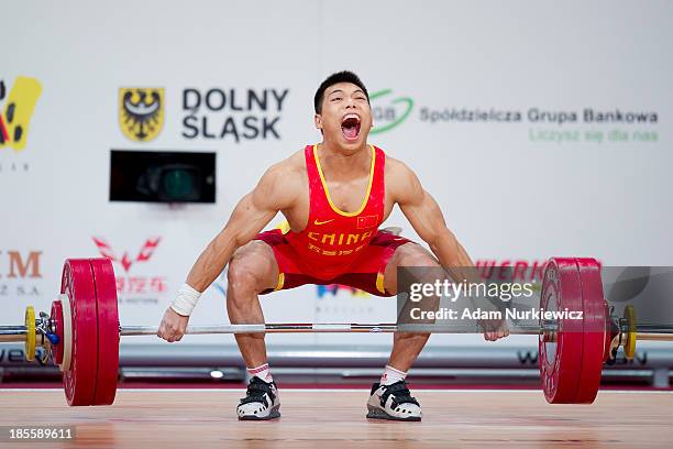 Lijun Chen from China lifts in Snatch competition men's 62 kg Group A during the IWF World Weightlifting Championships at Centennial Hall on October...