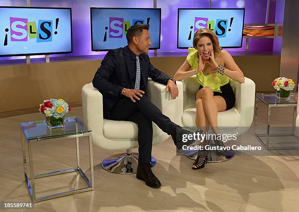 Jorge Bernal and Hannaley attend the launch of the new Telemundo show "Suelta La Sopa"on October 22, 2013 in Miami, Florida.