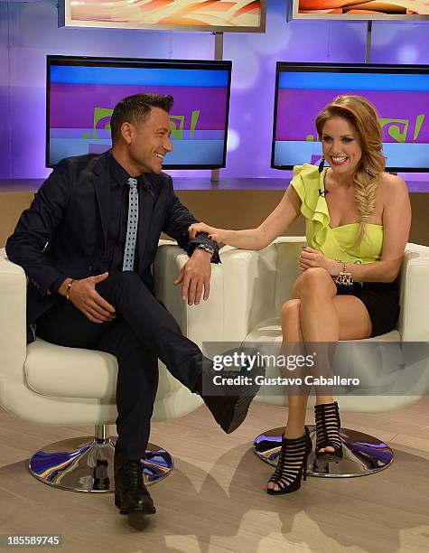 Jorge Bernal and Hannaley attend the launch of the new Telemundo show "Suelta La Sopa"on October 22, 2013 in Miami, Florida.