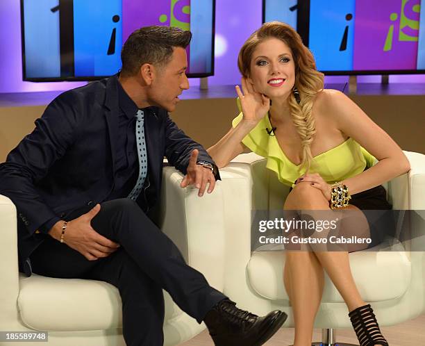 Jorge Bernal and Hannaley attend the launch of the new Telemundo show "Suelta La Sopa"on October 22, 2013 in Miami, Florida.