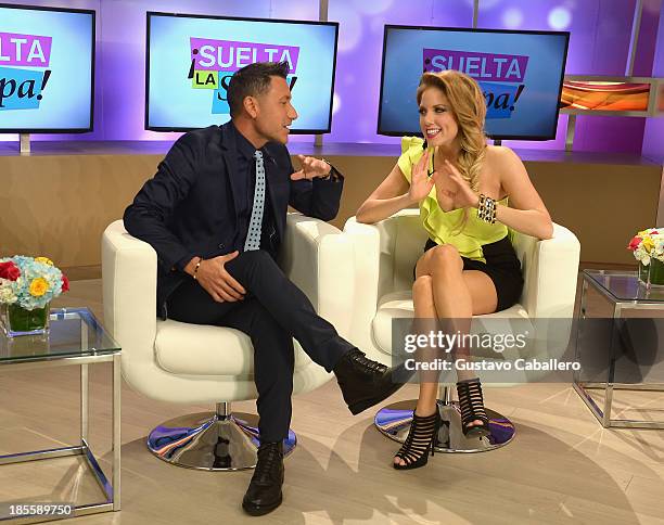 Jorge Bernal and Hannaley attend the launch of the new Telemundo show "Suelta La Sopa"on October 22, 2013 in Miami, Florida.