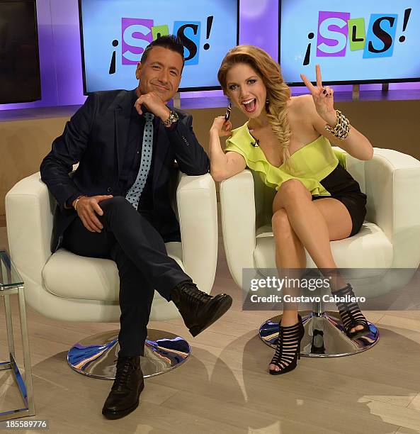 Jorge Bernal and Hannaley attend the launch of the new Telemundo show "Suelta La Sopa"on October 22, 2013 in Miami, Florida.