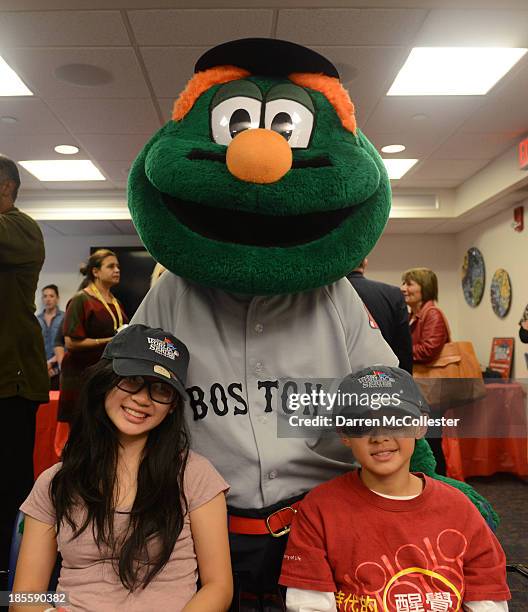 Wally the Green Monster, Grace and brother, along with MLB, and the Boston Red Sox celebrate World Series with Boston Children's Hospital Starlight...