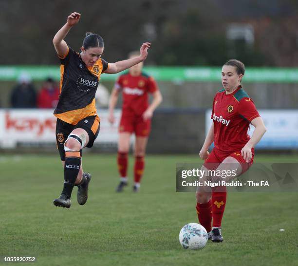 Ania Denham of Wolverhampton Wanderers Women in action with Hannah Brierley of Hull City Ladies during the Adobe Women's FA Cup Third Round match...