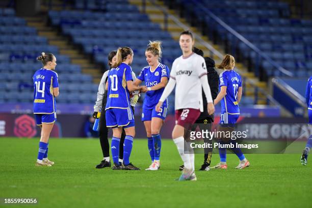Sophie Howard of Leicester City Women receives treatment then goes off injured during the Leicester City v West Ham United - Barclays Women´s Super...
