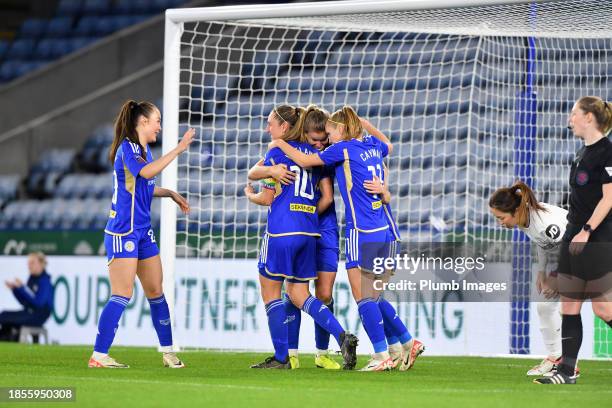 Lena Petermann of Leicester City Women celebrates scoring the opening goal for Leicester City Women with Missy Goodwin of Leicester City Women,...