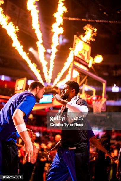 Paul George of the LA Clippers is introduced before the game against the New York Knicks on December 16, 2023 at Crypto.Com Arena in Los Angeles,...