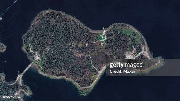 Maxar overview satellite imagery of Oak Island in Nova Scotia, Canada. Please use: Satellite image 2023 Maxar Technologies.