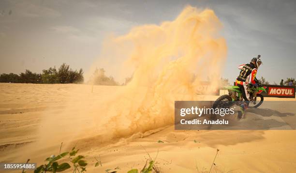 Riders compete during a desert rally near Lac Rose, 35 km north-east of the capital, Dakar, Senegal on December 17, 2023.