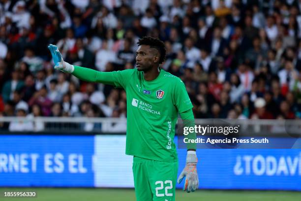 Alexander Dominguez of Liga de Quito gestures during the second leg final match between Liga de Quito and Independiente del Valle as part of LigaPro...