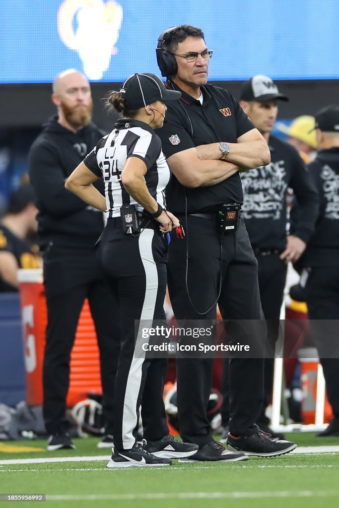 Commanders Referee Washington Commanders coach Ron Rivera talks with a referee during ...