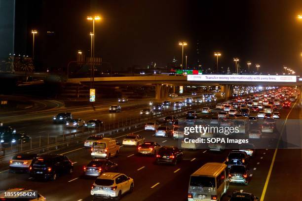 Heavy traffic is seen on Sheikh Zayed Road in the financial centre of Dubai.