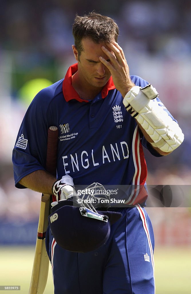 Michael Vaughan of England looks dejected