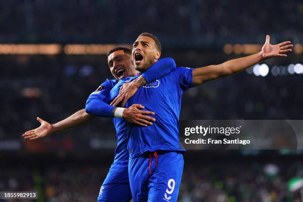 Cyriel Dessers of Rangers celebrates after scoring their team's second goal during a UEFA Europa League Group C Match between Real Betis and Rangers...