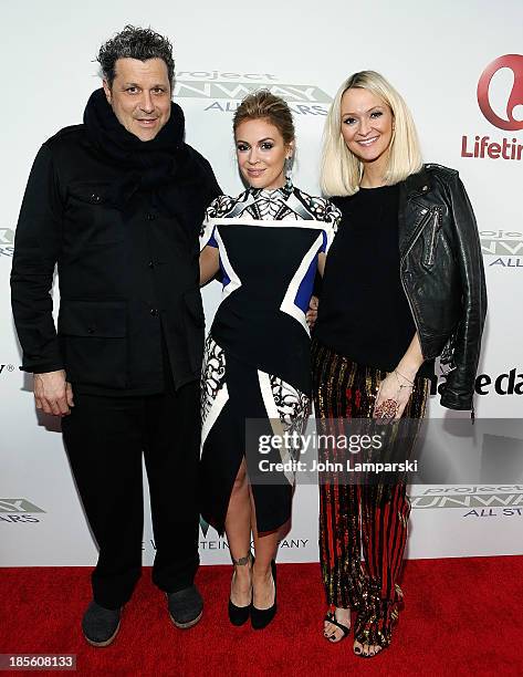 Isaac Mizrahi, Alyssa Milano and Zanna Roberts Rassi attend the"Project Runway All-Stars" season 3 viewing party at Hudson Hotel on October 22, 2013...