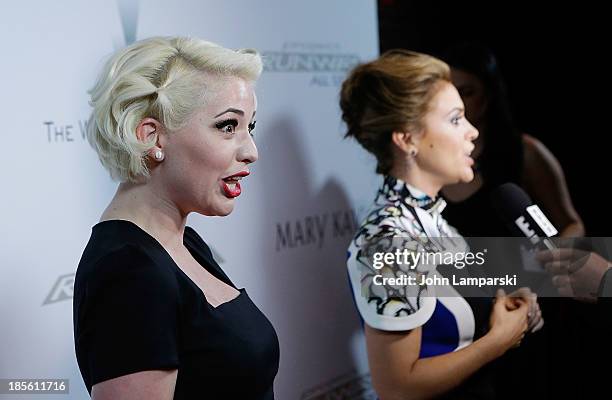 Kenely Collins and Alyssa Milano attend the"Project Runway All-Stars" season 3 viewing party at Hudson Hotel on October 22, 2013 in New York City.