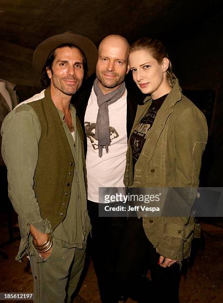 Designer Greg Lauren, host Marc Forster and Sarah McNeilly attend Barneys New York, Marc Forster & Katherine Ross' celebration of Greg Lauren's New...