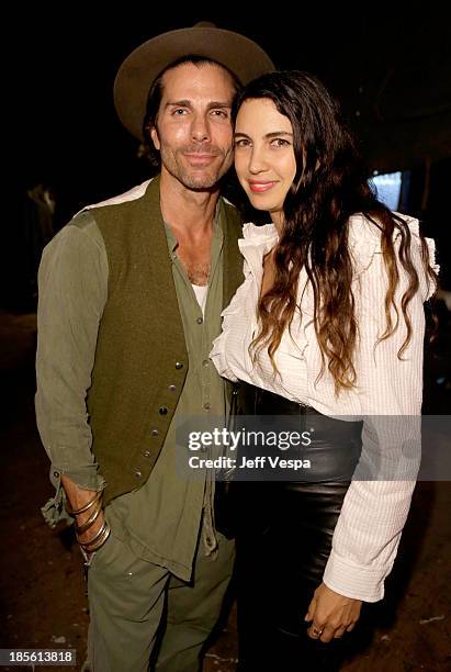 Designer Greg Lauren and actress Shiva Rose attend Barneys New York, Marc Forster & Katherine Ross' celebration of Greg Lauren's New Designer...