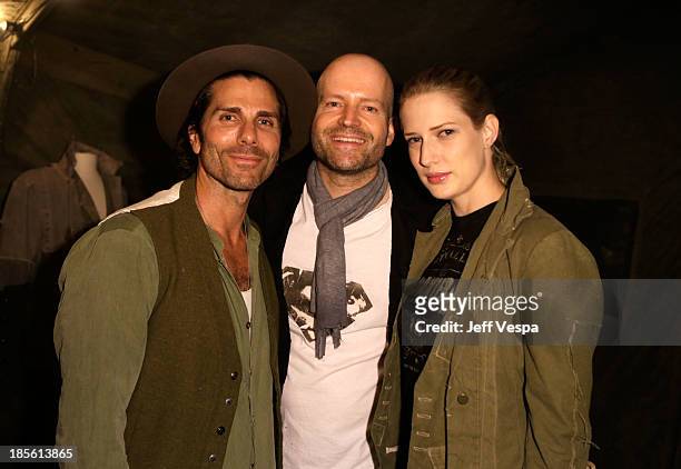 Designer Greg Lauren, host Marc Forster and Sarah McNeilly attend Barneys New York, Marc Forster & Katherine Ross' celebration of Greg Lauren's New...