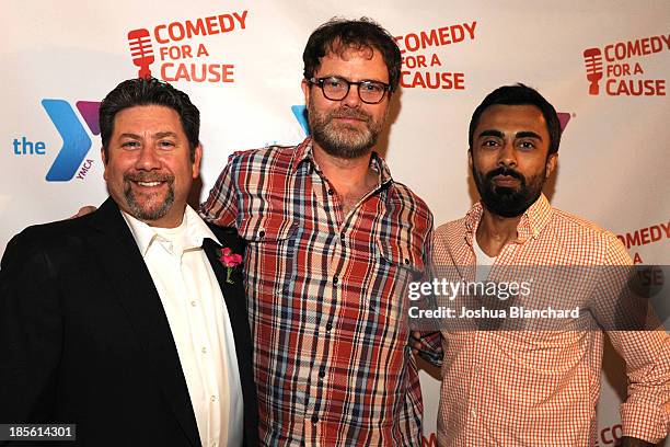 Producer Brian Altounian, Actor Rainn Wilson and Actor/Director Pardis Parker arrive at the 10th Annual Comedy For A Cause Event benefiting The...