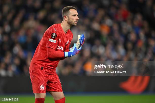 Pau Lopez of Marseille looks on during the UEFA Europa League match between Brighton & Hove Albion v Olympique de Marseille at American Express...