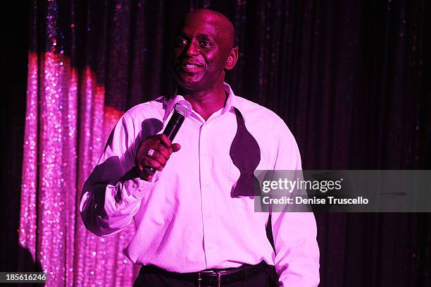 Sean E. Cooper from the cast of FANTASY performs during the FANTASY calendar launch at the Luxor Hotel and Casino on October 22, 2013 in Las Vegas,...